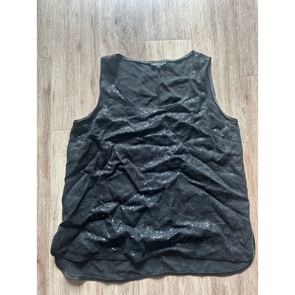 Lafayette 148 New York Sequin Tank Top Sleeveless Party Blouse Black L‎